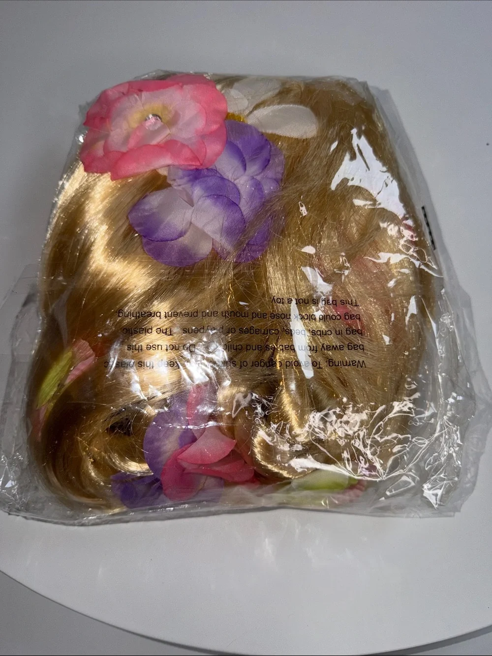 💜NWT PRINCESS RAPUNZEL STYLER KIDS LONG BLONDE WIG WITH FAIRYTALE BRAID &FLOWERS